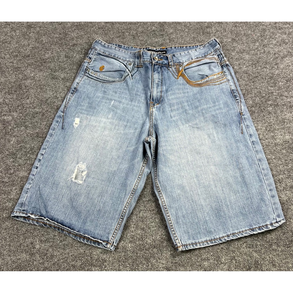 Rocawear Baggy Denim Shorts Light Wash Distressed Y2K Hip Hop Mens 34W Jorts
